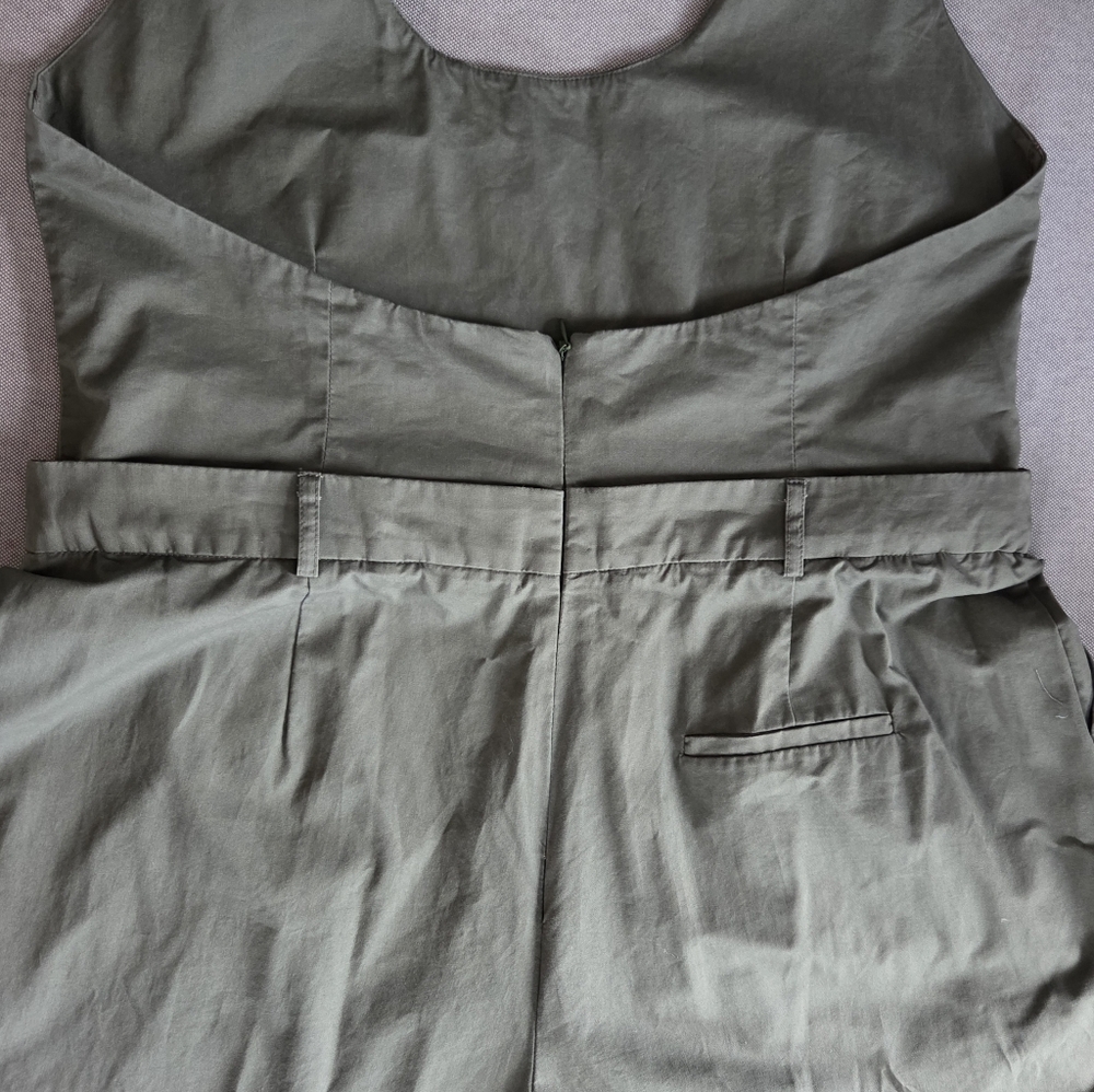 Zara Blogger Khaki Utility-Chic Halter Paper Bag Wide-Leg Cotton Gabardine XXL - Picture 12 of 15